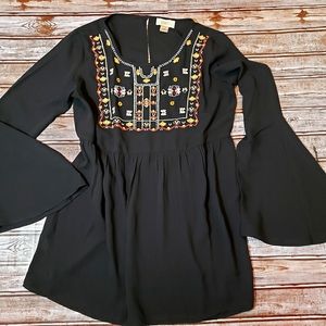LOFT Black Bohemian Top with Embroidery XS EUC
